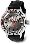 VOSTOK | Men's KGB USSR State Security Committee Amphibian Automatic Self-Winding Russian Diver Watch | WR 200 m | Fashion | Business | Casual Men's Watches | Model 420892, black leather,