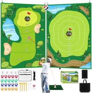 Double-Side Golf Chipping Game Set, Chip and Stick Golf Game with Golf Practice Mats, 20 Balls, Battle Royale Golf Game Set Golf Training Mat Indoor Outdoor Games for Adults and Family Kids