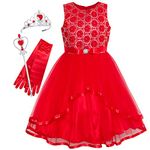 Sunny Fashion Flower Girls Dress Red Princess Crown Dress Up Party Size 12 Years