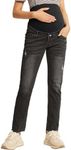 Women's Maternity Jeans Straight Leg Anti-Slip Comfy Cute Pants Over The Belly with Pockets Black M