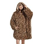 Viviland Oversized Hoodie Fuzzy Blanket Sweatshirt,Super Soft Warm Comfortable Giant Pullover with Large Front Pocket, Gifts for Women Men Teenagers Kids, Cheetah Print Brown