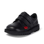 Kickers Unisex Kids Kick Lo Vel Twin Strap Black Leather School Uniform Shoes Leather School Shoes, Black, 11 UK Child