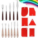 Zocipro 17Pcs Palette Knife Set, 11Pcs Pallet Knife Painting Tools with 6 Plastic Scraper, Oil Painting Mixing Scraper, Stainless Steel Painting Paint Knife Spatula Set for Art Craft Painting