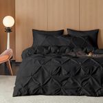 Wake In Cloud - Quilt Cover Set, 1000TC Ultra Soft Microfiber Bed Bedding, Pinch Pleat Duvet Doona Cover Set, 3 Pieces, Black, Queen Size