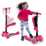 6 Wheeled Scooter for Kids - Stand & Cruise Child/Toddlers Toy Folding Kick Scooters w/Adjustable Height, Anti-Slip Deck, Flashing Wheel Lights, for Boys/Girls 2-12 Year Old - Hurtle