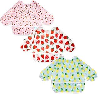 3 Pcs Waterproof Baby Bibs | Long Sleeves Weaning Smock Bib with Food Catcher Pocket for Toddler Eating | Baby Led Weaning | Full Cover Wearable Sleeved Bibs Shirt Bib Set | 6-24 Months