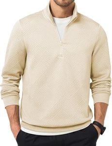 Dokotoo Men Men's Sweatshirts Casual Fall Winter 1/4 Zip Geometric Texture Graphic Soild Color Pullover Fahion Dressy Clothes Knit Long Sleeve Mock Neck Sweater Polo Workout Shirts Apricot Large