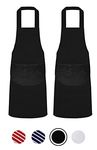 Quick Cleaning Supplies Pack of 2 Unisex Bib Aprons – 100% Combed Cotton - Professional Heavy Duty Grade – Thick Fabric Construction – Two Large Front Pockets’- Fade Resistant (Black)