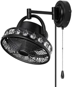 Parrot Uncle Wall Mount Fans 10 Inch Wall Fans Oscillating with Folding Arm Pull in Wall-mounted Fans Cord with Plug, Black