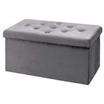 BRIAN & DANY Ottoman Storage Box Velvet Foldable Storage Ottoman Bench with Highly Elastic Sponge Filling for Living Room, 76 x 38 x 38 cm, Gray