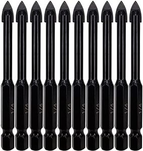 Hymnorq 1/4 Inch Glass and Tile Drill Bit 10pc Set, YG6X Tungsten Carbide Tipped Spear Cutter, 1/4 Hex Shank, Painted Surface, Suitable for Drilling Ceramic Mirror Wood Porcelain Brick Wall Bottle