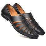 BIGGIE Men's Laser Cut Back Open Evening Party Ethnic Mules Slip On Shoes 09(UK/India) Black