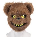 ZZOUFI Halloween Scary Bear Mask, Creepy Masks for Adults Kids, Horror Teddy Bear Mask, Plush Bloody Bear Mask, Funny Furry Animal Mask, for Halloween Party Carnival Cosplay (Brown)