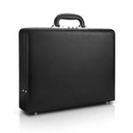 HAESTUS Leather Briefcase for Men Business, Hard Shell Classic Attache Case with Combination Lock, Fits 14 Inch Laptop, Black