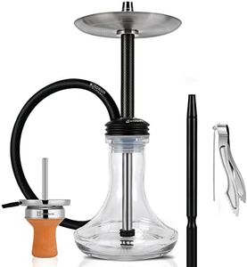 Kitosun Rano Hookah Complete Set - Stainless Steel Hookah with Everything Hose Clay Bowl Charcoal Holder Tongs Handle and Hidden Purge Valve, Except Shisha Flavors or Coals (Black+Carbon Fiber)