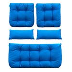 QILLOWAY Outdoor Patio Wicker Seat Cushions Group Loveseat/Two U-Shape/Two Lumbar Pillows for Patio Furniture,Wicker Loveseat,Bench,Porch,Settee of 5 … (BLUE)