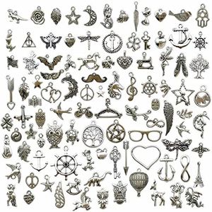 Youdiyla Wholesale Bulk Lots 100Pcs Tibetan Silver Charms Pendant Fitting for DIY Necklace Bracelet Earrings Jewellery Making Accessories WM097