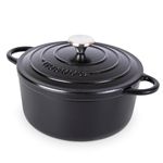 Cast Iron Pot with Lid – Non-Stick Ovenproof Enamelled Casserole Pot, Oven Safe up to 500° F – Sturdy Dutch Oven Cookware – Black, 5-Quart, 24cm – by Nuovva