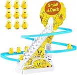 JOYGETIN Small Ducks Climbing Toys,Electric Duck Climbing Stairs Tracks Slide Toy Set,Duck Roller Coaster Toy with Flashing Lights & Music On/Off Button