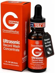 GrooveWasher G-Sonic Ultrasonic Record Wash Concentrate – Professional Cleaner for Vinyl Records, Compatible with Record Cleaning Machines, Safe Groove Penetrating Cleaner for Delicate Vinyl Records