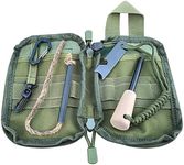 Fire Starter Survival Kit, Larger Ferro Rod with Striker Lanyard 3in Long Flint and Steel, 13.8in Wick Hemp Cord, Multifunctional Bag (Green)