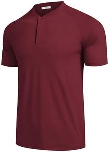 COOFANDY Men's Quick Dry Golf Shirts Short Sleeve Casual Collarless Polo Shirt Breathable Running Shirt Wine Red