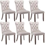 ModernLuxe Dining Chairs Set of 6, Upholstered Velvet Dining Chairs, Button Tufted Kitchen Chairs with Solid Wood Legs, Riveted Trim and Knocker Ring, Chairs for Living Room Dining Room, Beige