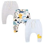 3 Pack Unisex Kids Toddler Harem Pants Cotton Elastic Trousers New Dinosaur 6Months