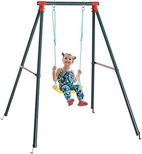 Outsunny Swing Set for Kids Outdoor Backyard, Baby Swing w/Adjustable Rope Heavy Duty A-Frame Stand for 3-8 Years Old Boys and Girls
