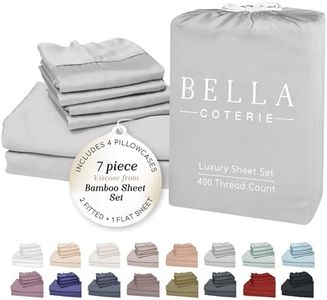 Bella Coterie 7 Piece Luxury Bamboo Viscose Split King Size Sheet Set | 2 Fitted Sheets for Adjustable Beds | 100% Organically Grown | Cooling for Hot Sleepers | 4 Pillowcases [Grey Mist]