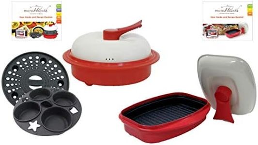 Microhearth Cookware Set (Everyday Pan Combo & Grill Pan) for Microwave Oven, Red