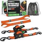 Rhino USA Retractable Ratchet Tie Down Straps (2PK) - 1,209lb Guaranteed Max Break Strength, Includes (2) Ultimate 1" x 10' Autoretract Tie Downs with Padded Handles. Use for Boat, Securing Cargo