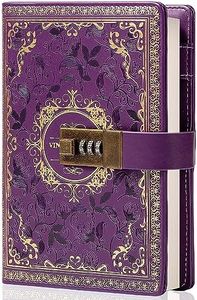 Vintage Leather Journal Notebook with Combination Lock, B6 Embossed Flower Secret Diary Ruled Lined Paper for Writing Women Girls Children (Purple)