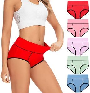 POKARLA Womens Cotton Underwear High Waist Full Coverage Briefs Soft Breathable Postpartum Panties Stretch Underpants, Multicolored-03-5pack, 5X-Large