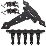 6 Pack Black Gate Hinges, 5 Inch Heavy Duty Strap Hinges for Wooden Barn Doors, Tee Hinge T Hinge Shed Door Hinges Hardware for Wood Fence Swing Gate Windows, Classic Metal T-Strap Hinge