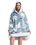 Blanket Hoodie Plush Oversized Hooded Both Indoors and Outdoors, Fleece Wearable Blanket Super Warm Hug Women Men, with Deep Pockets and Sleeves Sweatshirt Blankets One Size Fits All Adults Polar Bear