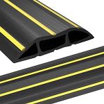 Floor Cable Cover, 10 Ft Floor Cord Protector 3 Channels Contains Cords, Cables and Wires, Perfect for Office, Home, Workshop, Warehouse, Concert, or Other Outdoor Surroundings (Black)