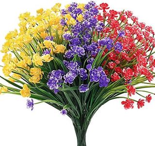 TELDRASSIL 9 Bundles Artificial Flowers Outdoor UV Resistant Fake Plastic Flowers Faux Plastic Shrubs for Indoor Outdoor Window Home Garden Decoration