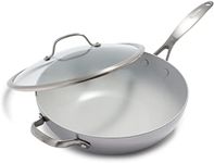 GreenPan Venice Pro Tri-Ply Stainless Steel Healthy Ceramic Nonstick 30 cm Wok Pan with Helper Handle and Lid, PFAS-Free, Multi Clad, Induction, Dishwasher Safe, Oven Safe, Silver