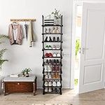 Shoe Rack 10 Tiers Narrow Shoe Rack 20-24 Pairs Vertical Shoe Rack Space Saving Stackable Tall Shoe Rack for Closet Entryway Durable Shoe Shelf Storage Metal Shoe Tower with 8 Hooks