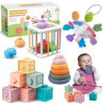 Martiount 4 in 1 Baby Toys 6 to12-18 Months, Montessori Toys for 1-3 Year Old Infant Toys Stacking Building Blocks,Pull String Baby Teething Toys Sensory Toys 6-9-12 M Easter Gift for Baby