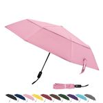 TradMall Travel Umbrella, 42 Inches Double Vented Canopy Windproof Automatic Strong Folding Compact Umbrellas for Rain Women and Men, Pink