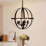 DLLT Ceiling Pendant Light, 5-Light Globe Chandelier, Adjustable Hanging Pendant Lighting Fixture with Spherical Metal Shade for Kitchen, Dining Room, Living Room, Hallway, Entryway, E12 Base, Black