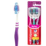 Colgate Zig Zag Medium Manual Toothbrush Pack of 3, Multi Angle Cross Bristles with Flexible Neck for Gum Comfort, 3 Count (Pack of 1)