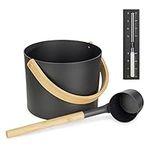 Navaris Black Sauna Kit - Essential Spa Accessory with Aluminium Sauna Bucket Ladle, Sand Timer - Set of 3 Accessories for Steam Room