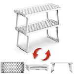 ums Kitchen Cabinet Shelf Organizers - White Plastic Stackable Freezer Rack, Usable Storage Rack for Your Spice, Refrigerator, Pantry (12 X 5.5 inch) Kitchen Cabinet Shelf Organizer Pack of 2