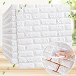 Wolpin 10 Pcs 3D White Brick Wallpaper for Wall PE Foam Wall Stickers Self Adhesive DIY Wall Decor (70 x 77cm, Appx. 58Sq Feet)