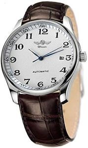 VIGOROSO Men's Automatic Mechanical Watch Day Calendar Leather Band Arabic Numerals