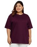 FUNDAY FASHION Cotton Half Sleeve Oversized T-Shirt for Women(Plus Sized) (XXXX-Large, Wine)