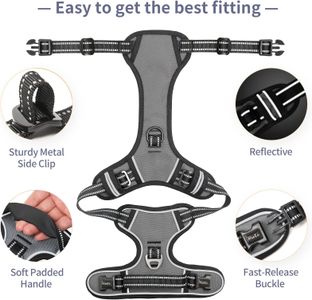 HEELE Reflective Dog Harness, Grey, Medium – No-Pull Adjustable